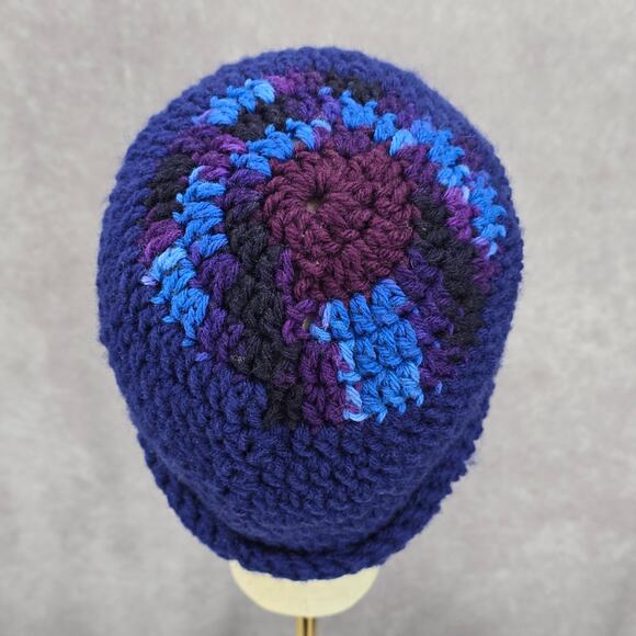 Blue Purple Crochet Knit Bucket Cap Hat Fun Vintage Y2K Funky Beanie - Picture 5 of 5